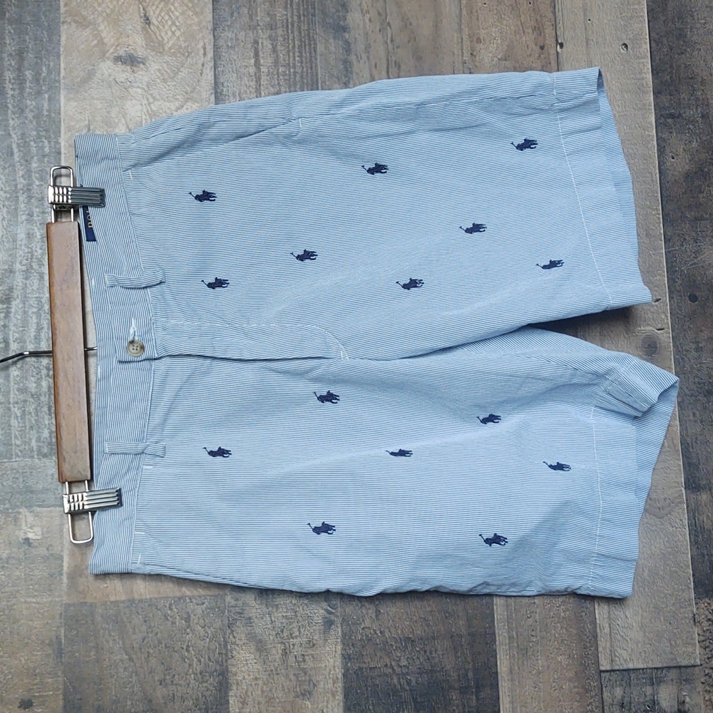 Polo Ralph Lauren Classic Fit Blue Striped Allover Pony Flat Front Shorts 30 Men